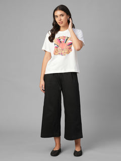 Women's Black Cotton Lycra Regular Fit Culotte