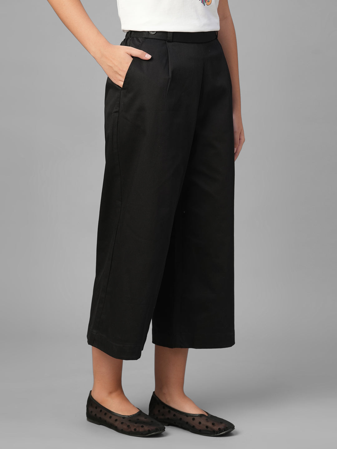 Women's Black Cotton Lycra Regular Fit Culotte