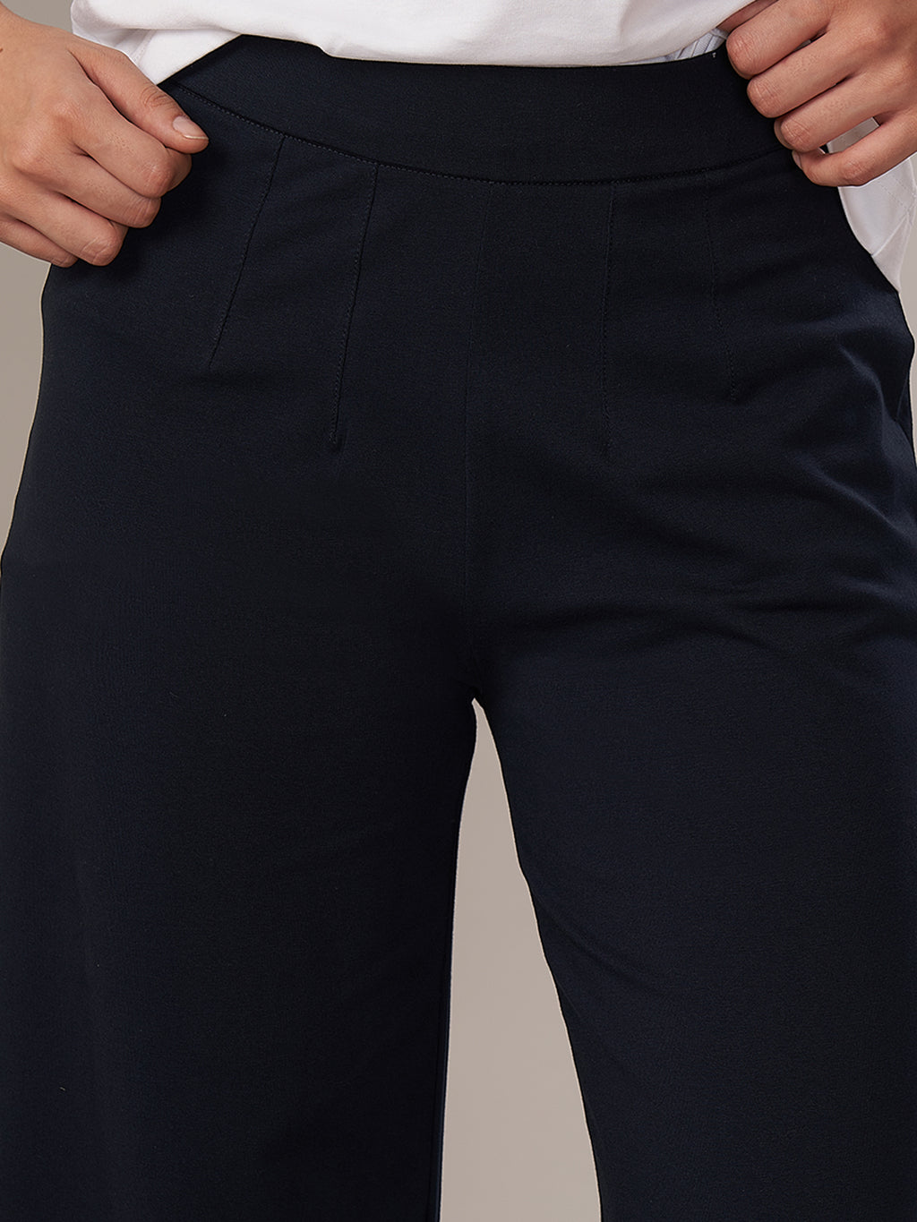 Women's Cotton Elastane Regular Fit Knit Pant Navy