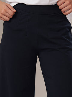 Women's Cotton Elastane Regular Fit Knit Pant Navy
