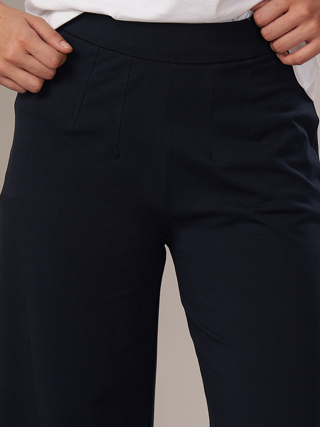 Women's Cotton Elastane Regular Fit Knit Pant Navy