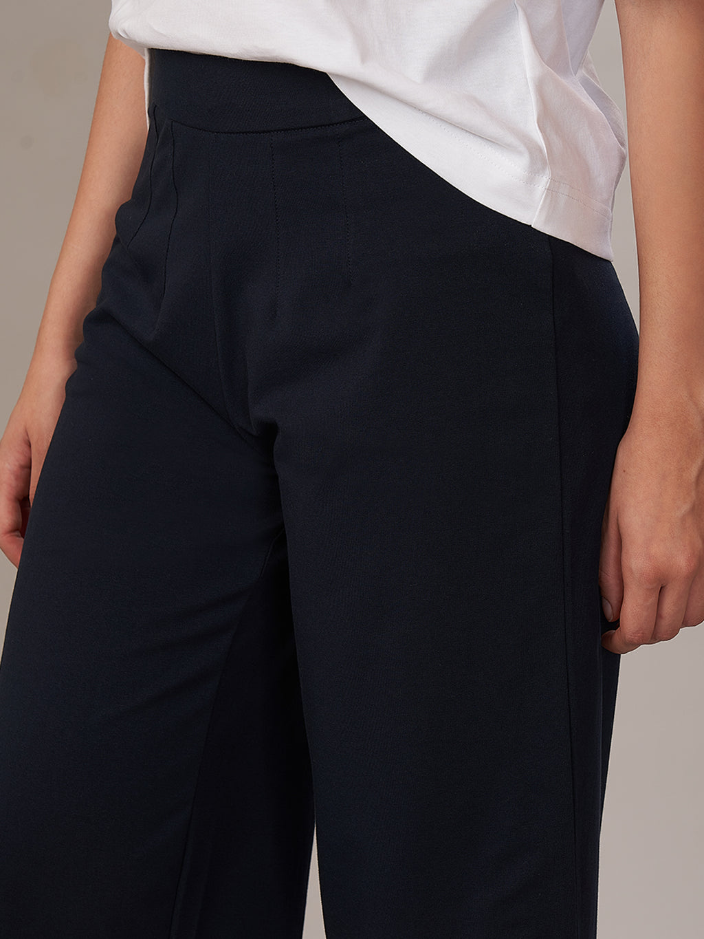 Women's Cotton Elastane Regular Fit Knit Pant Navy