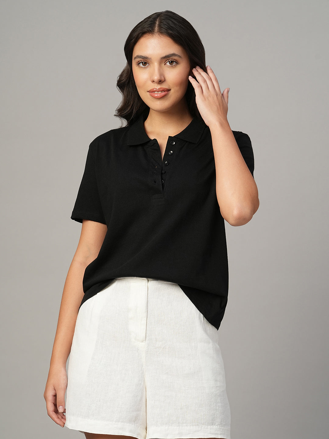 Women's Black 100% Organic Cotton Regular Fit Tshirt