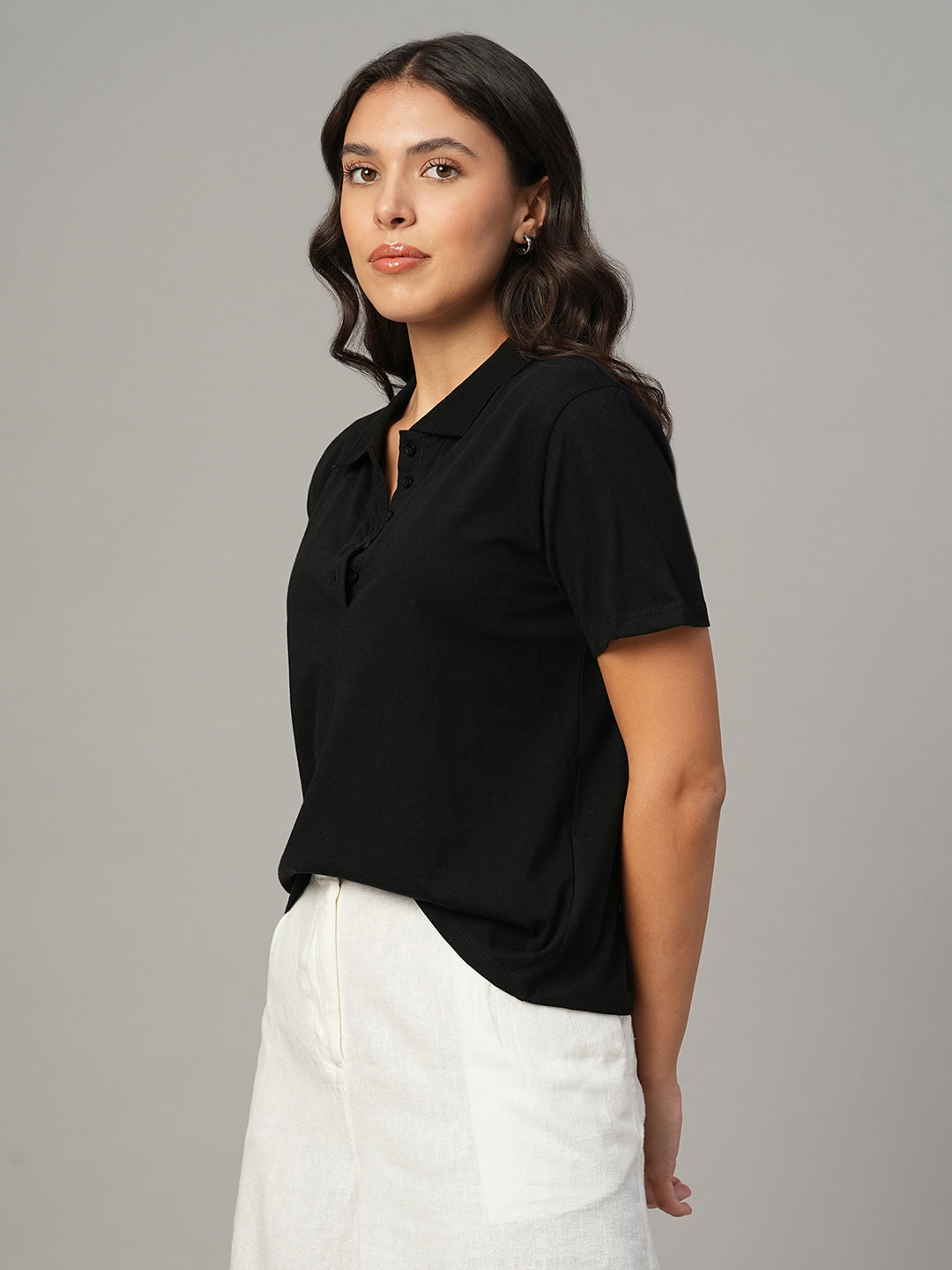 Women's Black 100% Organic Cotton Regular Fit Tshirt