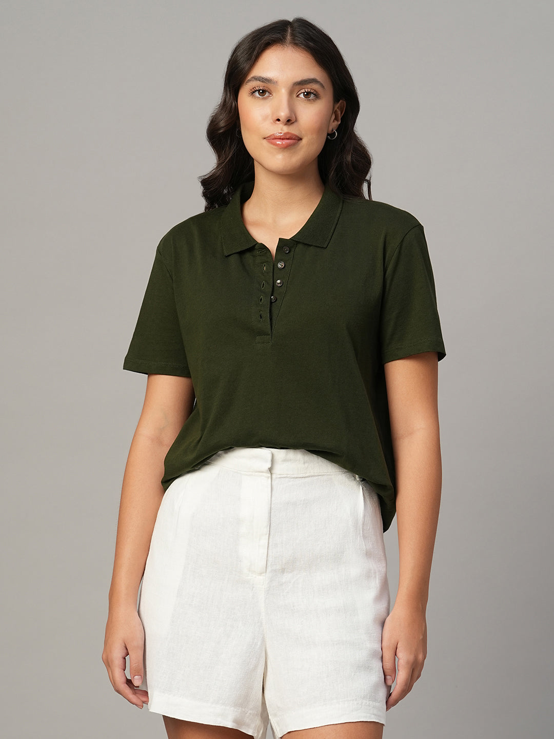 Women's Olive 100% Organic Cotton Regular Fit Tshirt