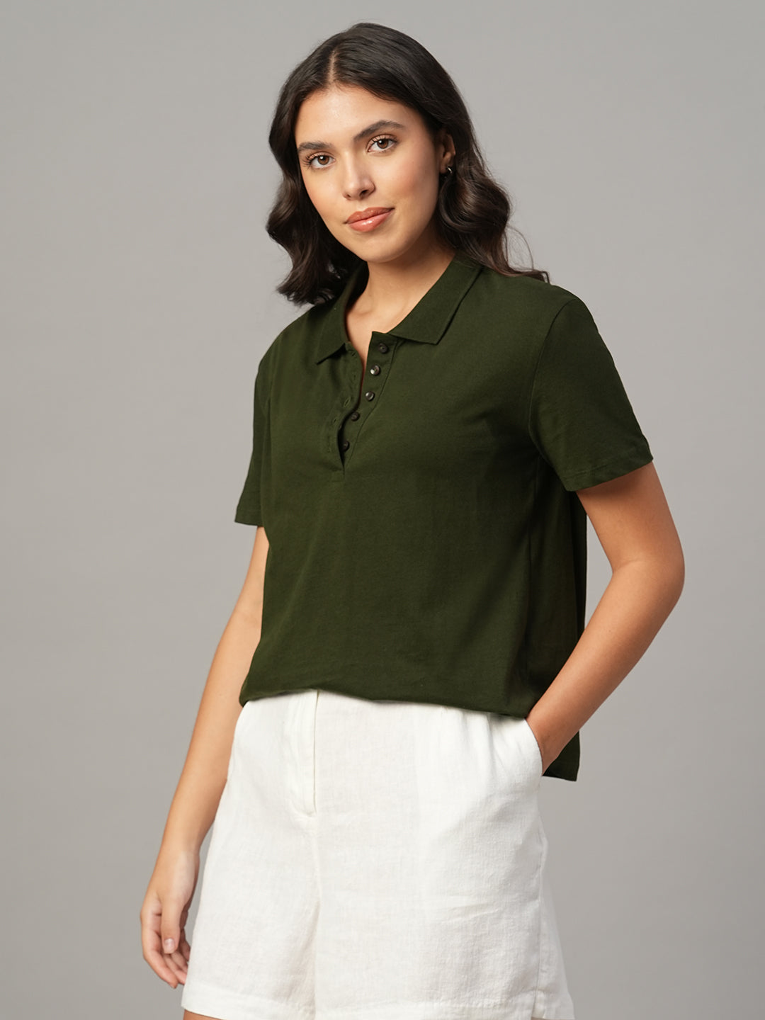 Women's Olive 100% Organic Cotton Regular Fit Tshirt