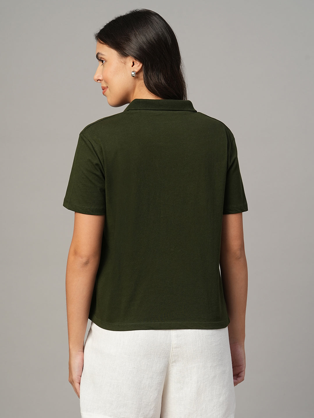 Women's Olive 100% Organic Cotton Regular Fit Tshirt