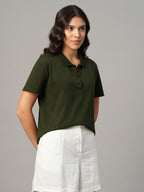 Women's Olive 100% Organic Cotton Regular Fit Tshirt