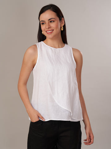 Women's 100% Linen Regular Fit Blouse White A