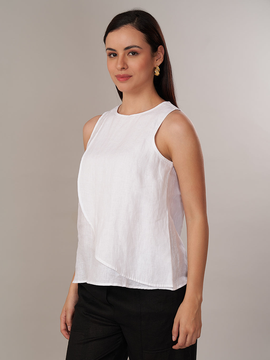 Women's 100% Linen Regular Fit Blouse White A
