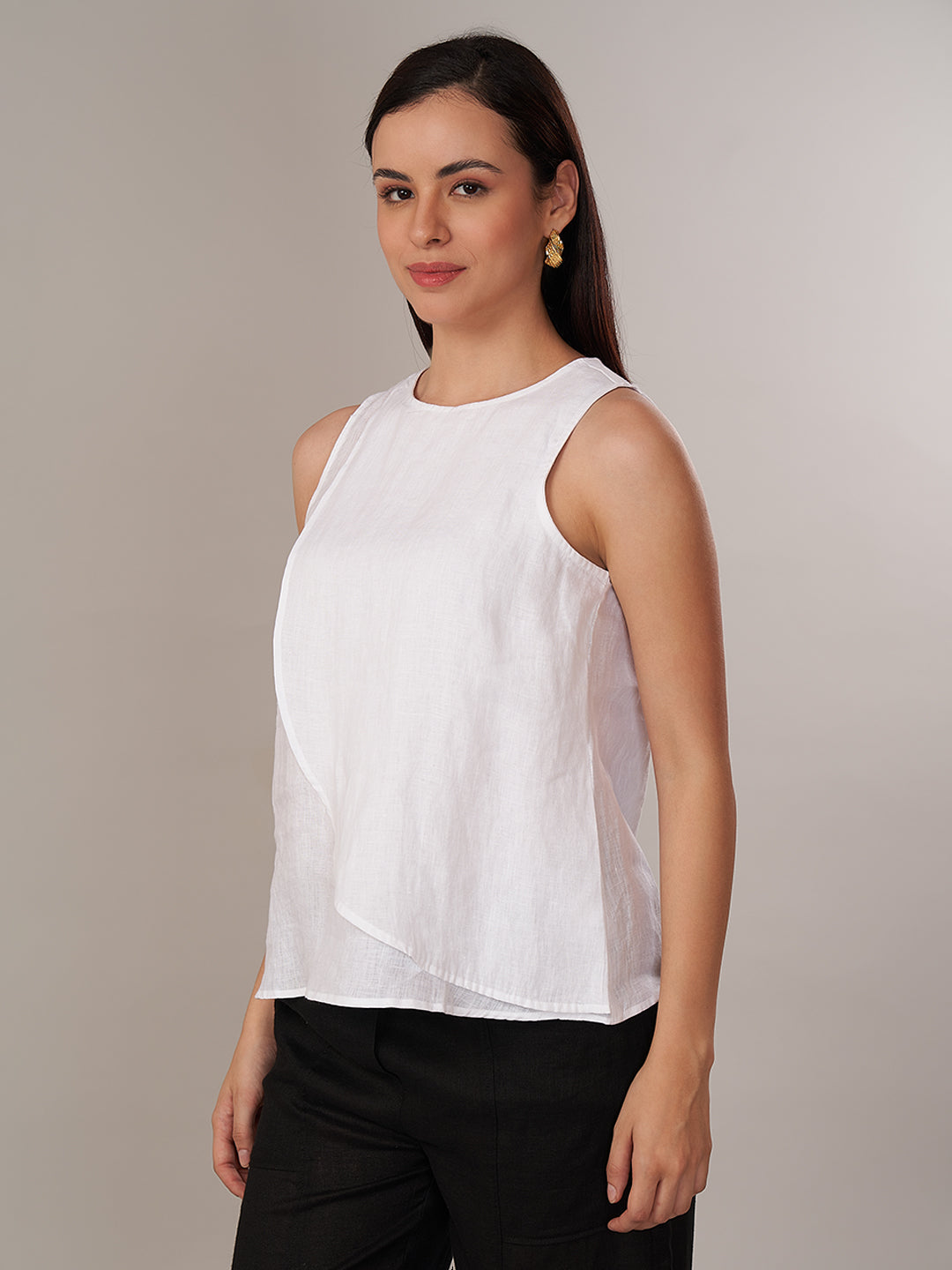 Women's 100% Linen Regular Fit Blouse White A