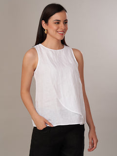Women's 100% Linen Regular Fit Blouse White A
