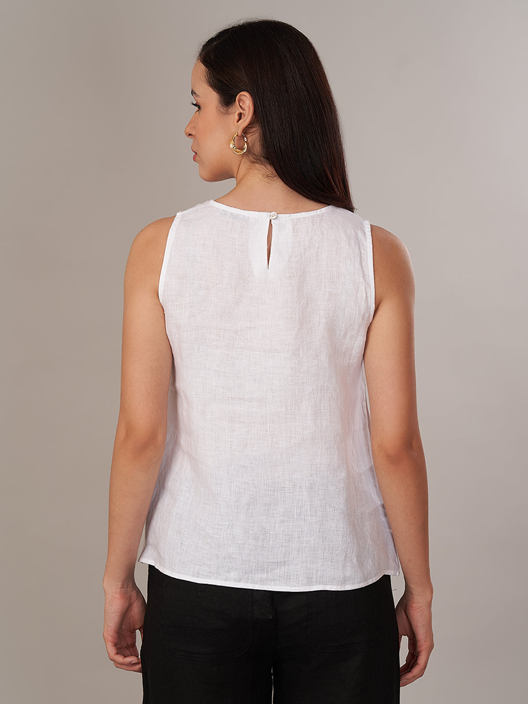 Women's 100% Linen Regular Fit Blouse White A