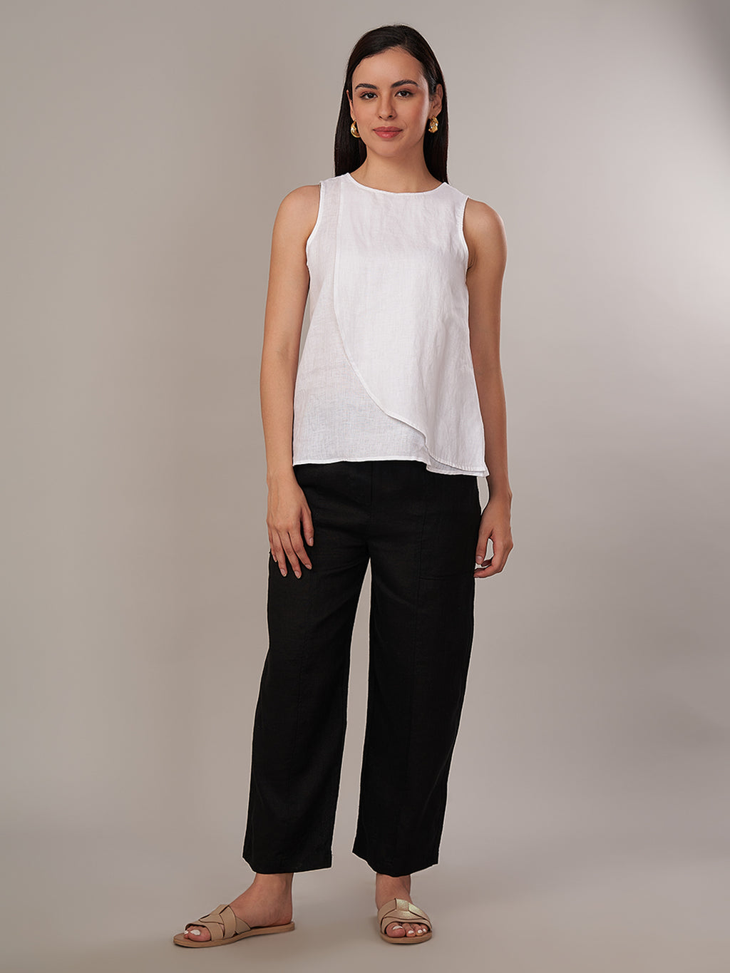 Women's 100% Linen Regular Fit Blouse White A