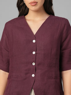 Women's Maroon 100% Linen Regular Fit Blouse