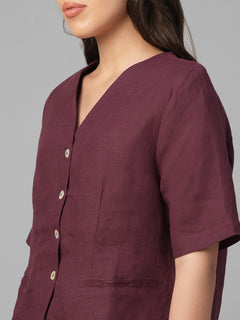 Women's Maroon 100% Linen Regular Fit Blouse