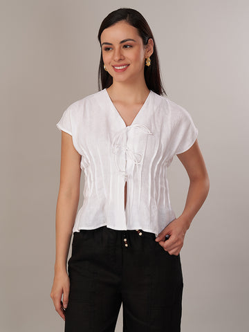 Women's 100% Linen Regular Fit Blouse White B