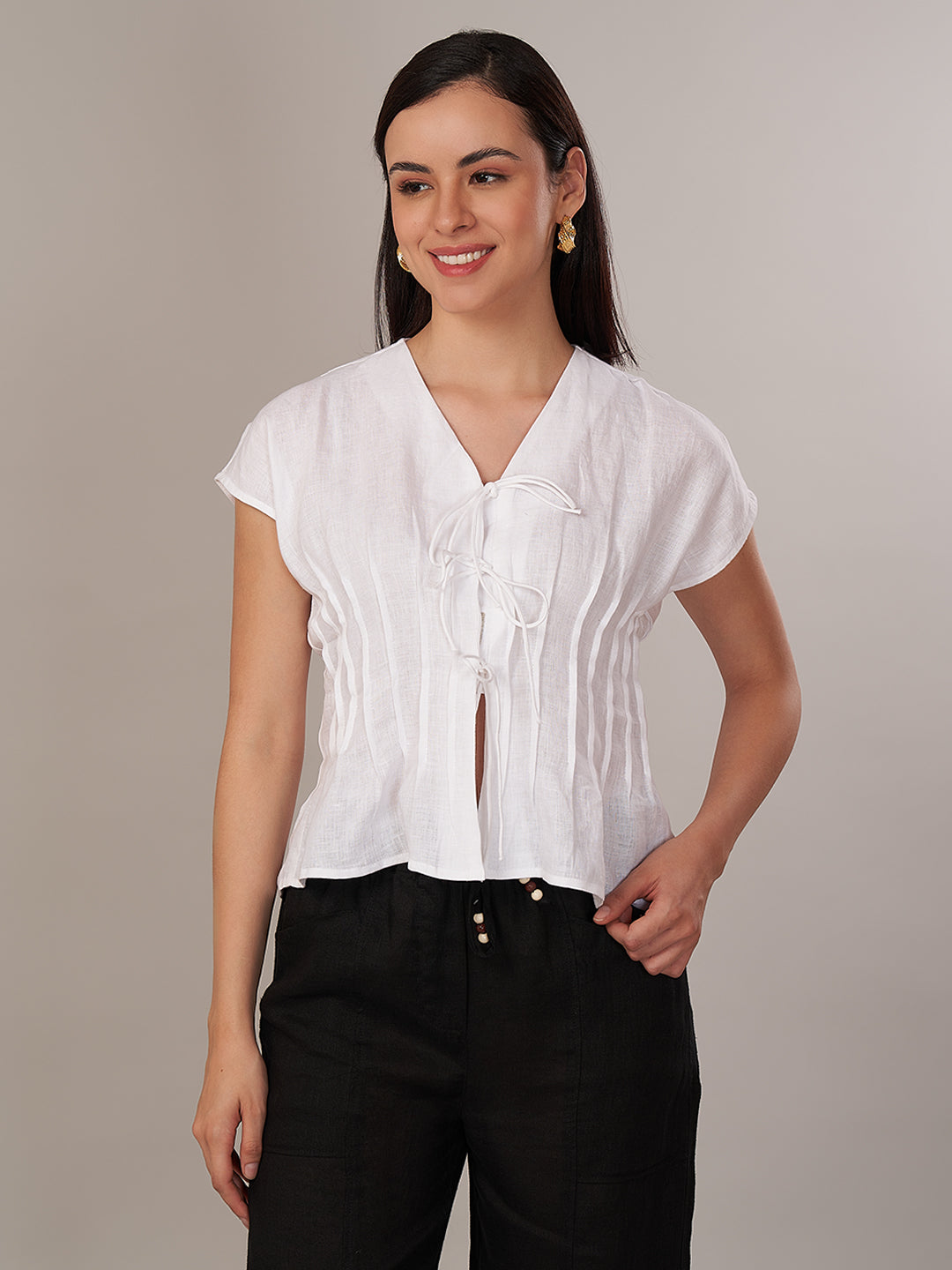 Women's 100% Linen Regular Fit Blouse White B