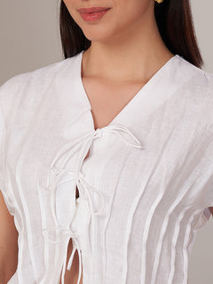 Women's 100% Linen Regular Fit Blouse White B