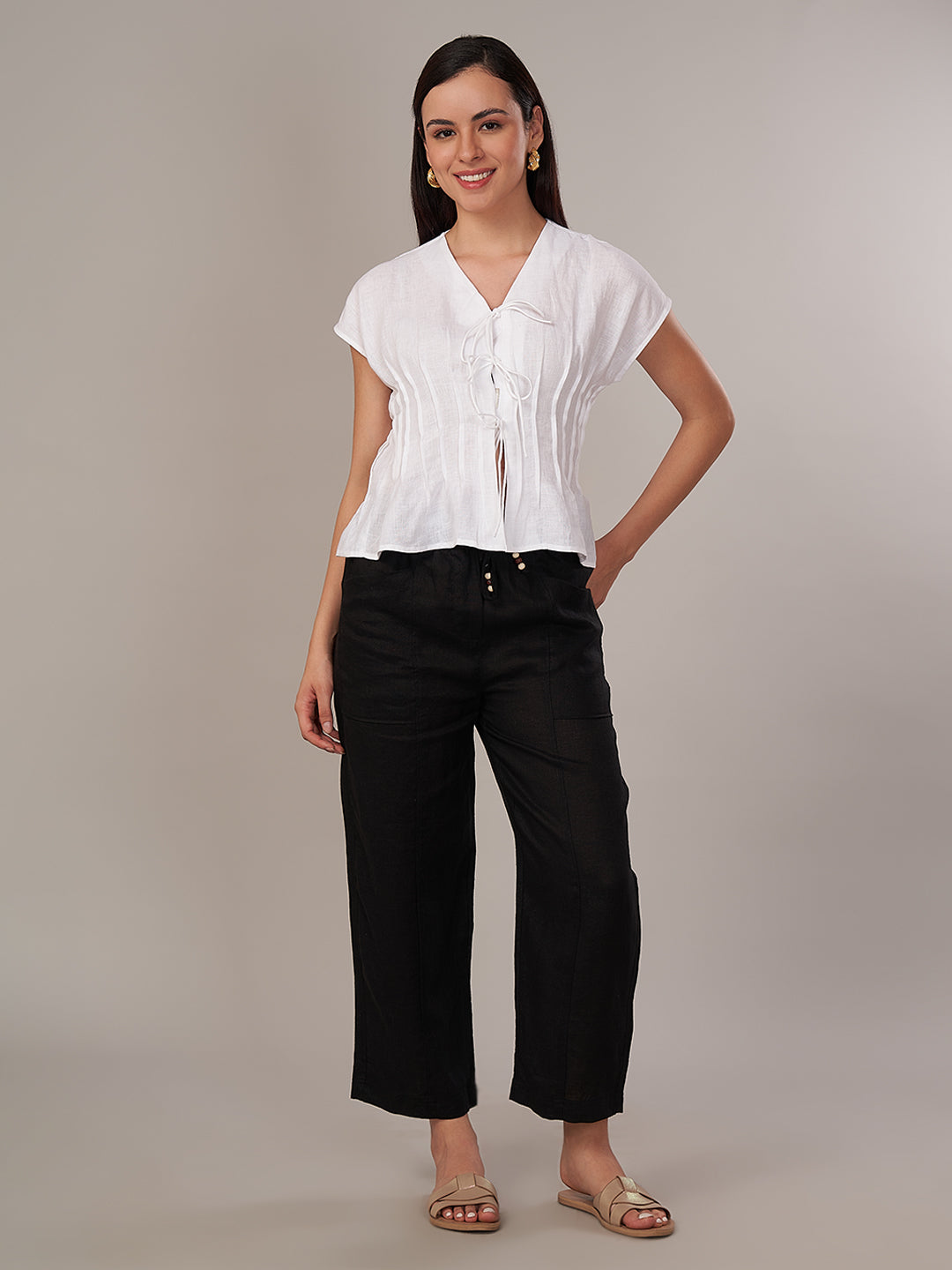 Women's 100% Linen Regular Fit Blouse White B