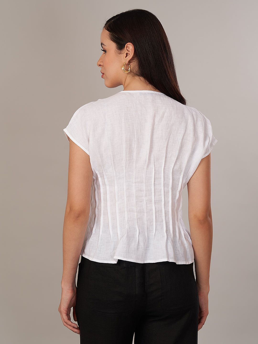 Women's 100% Linen Regular Fit Blouse White B
