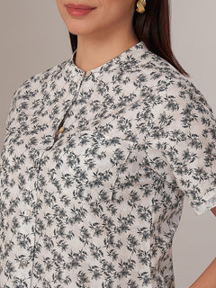 Women's Linen Cotton Regular Fit Blouse White-Black