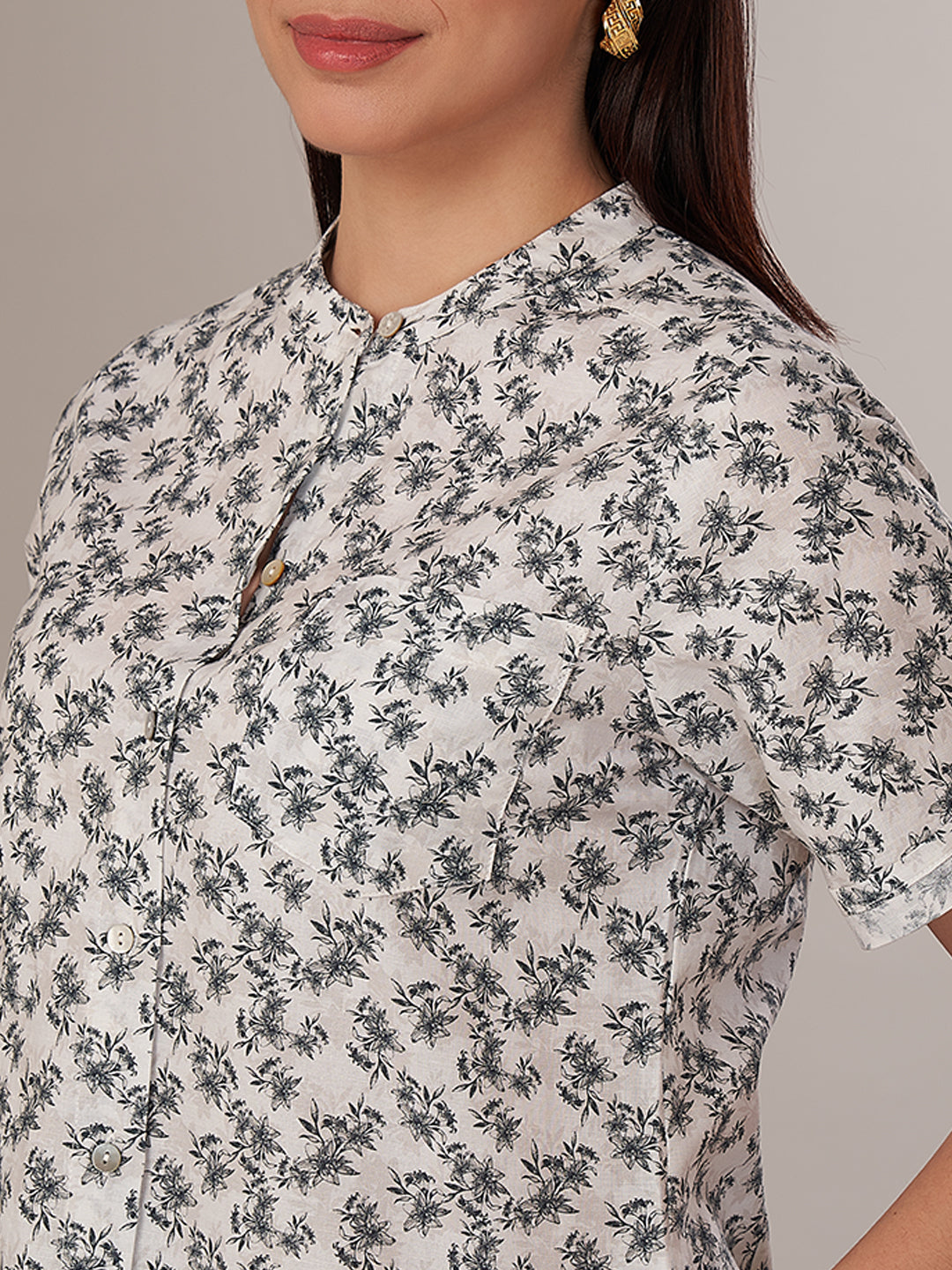 Women's Linen Cotton Regular Fit Blouse White-Black