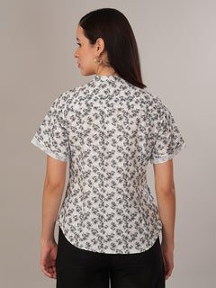 Women's Linen Cotton Regular Fit Blouse White-Black