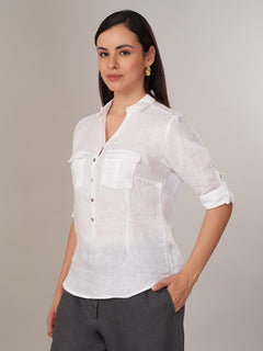 Women's 100% Linen Regular Fit Blouse White B