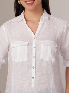 Women's 100% Linen Regular Fit Blouse White B