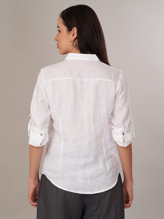 Women's 100% Linen Regular Fit Blouse White B