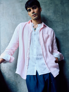 Men’s Linen Regular Fit Shirt Pink