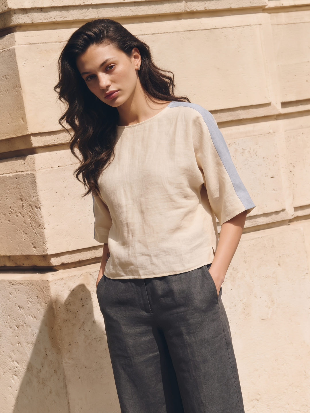 Women's Offwhite 100% Linen Relax Fit Blouse
