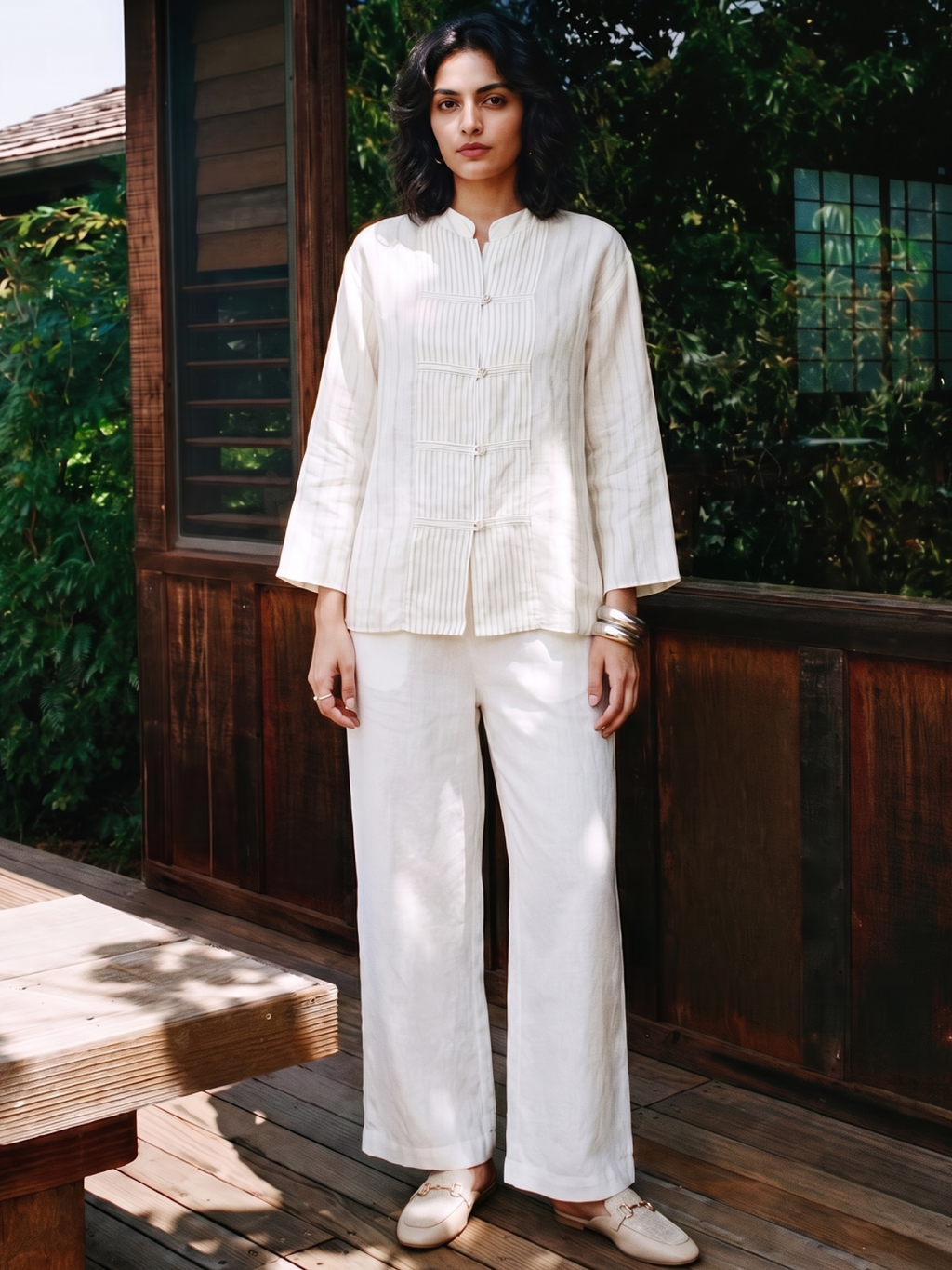 Women's Offwhite 100% Linen Boxy Fit Blouse
