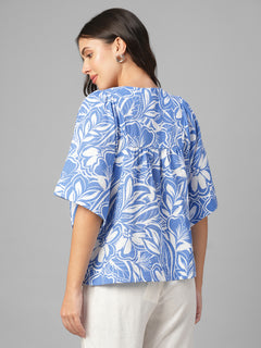 Women's Blue 100% Cotton Regular Fit Blouse