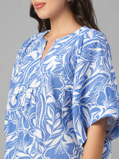 Women's Blue 100% Cotton Regular Fit Blouse