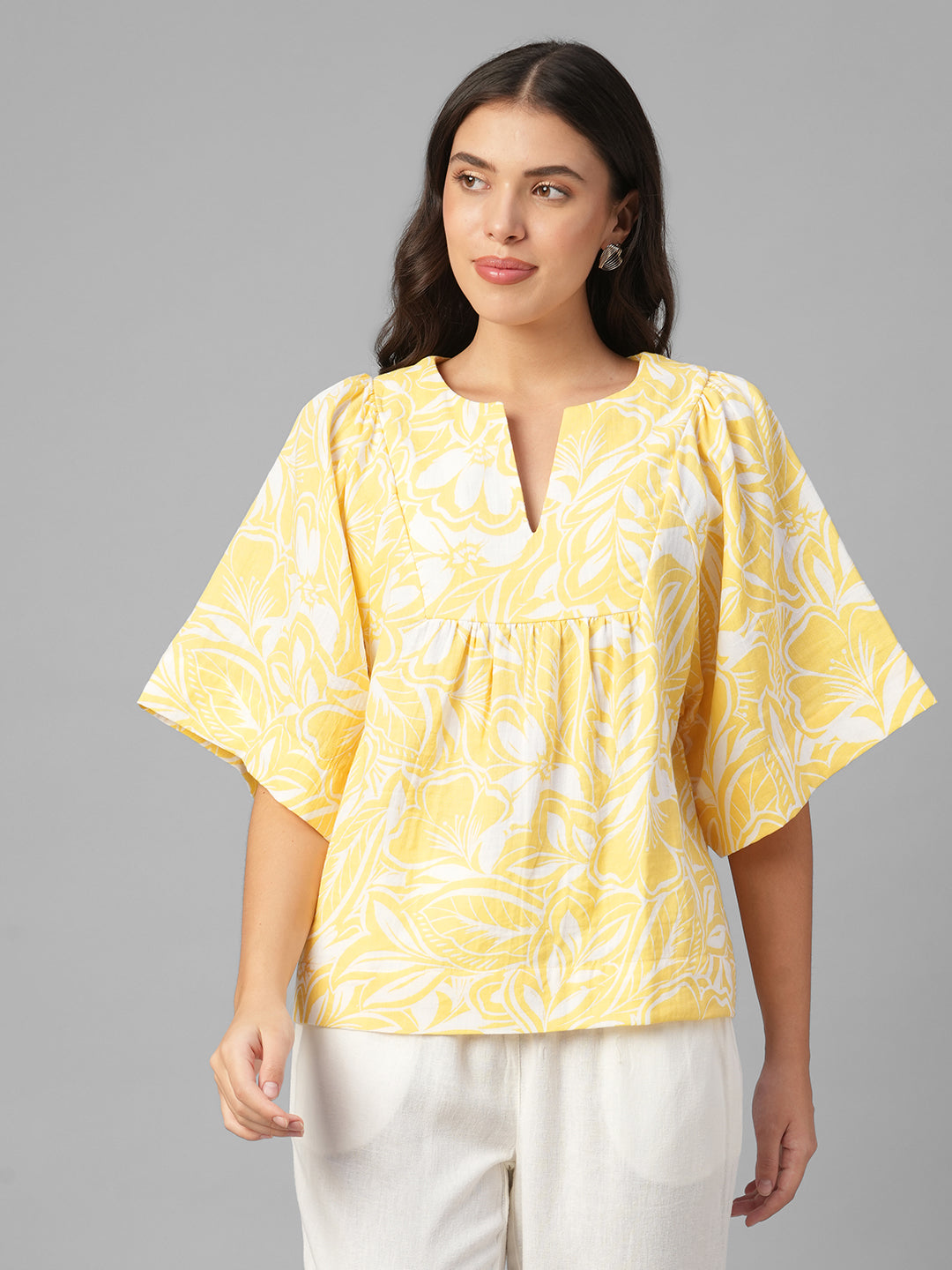 Women's Yellow 100% Cotton Regular Fit Blouse