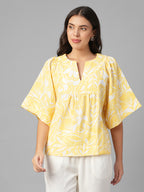 Women's Yellow 100% Cotton Regular Fit Blouse