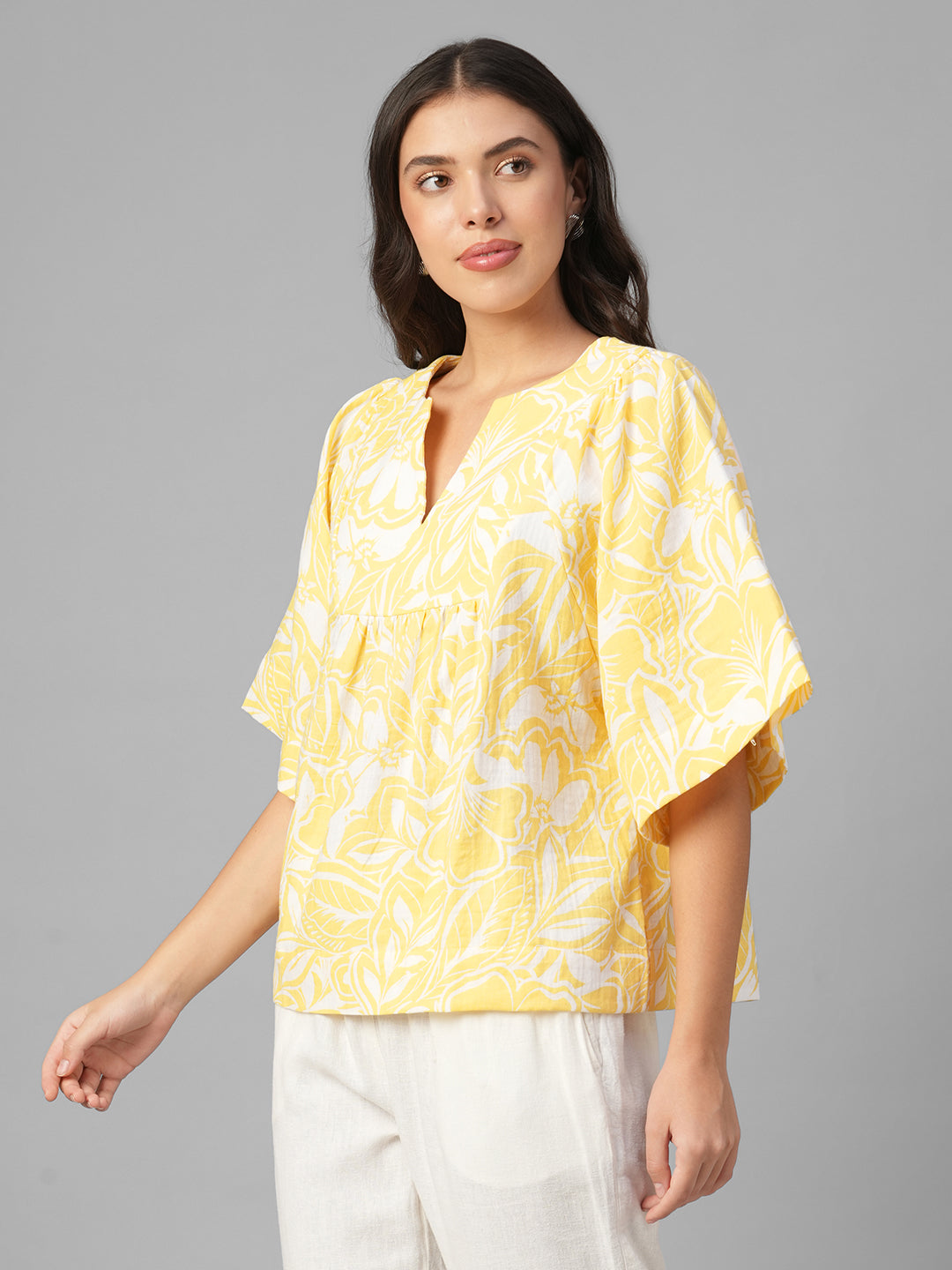 Women's Yellow 100% Cotton Regular Fit Blouse