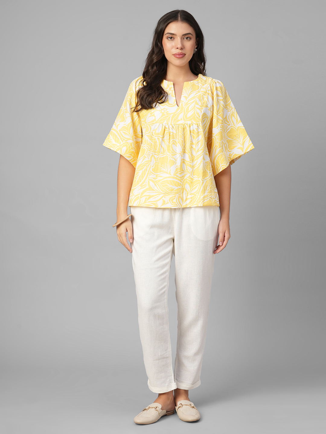 Women's Yellow 100% Cotton Regular Fit Blouse