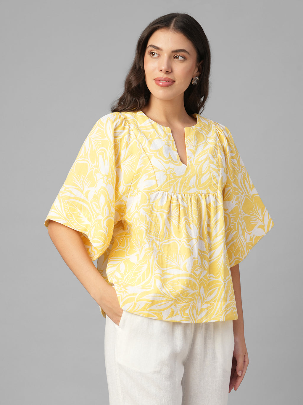 Women's Yellow 100% Cotton Regular Fit Blouse