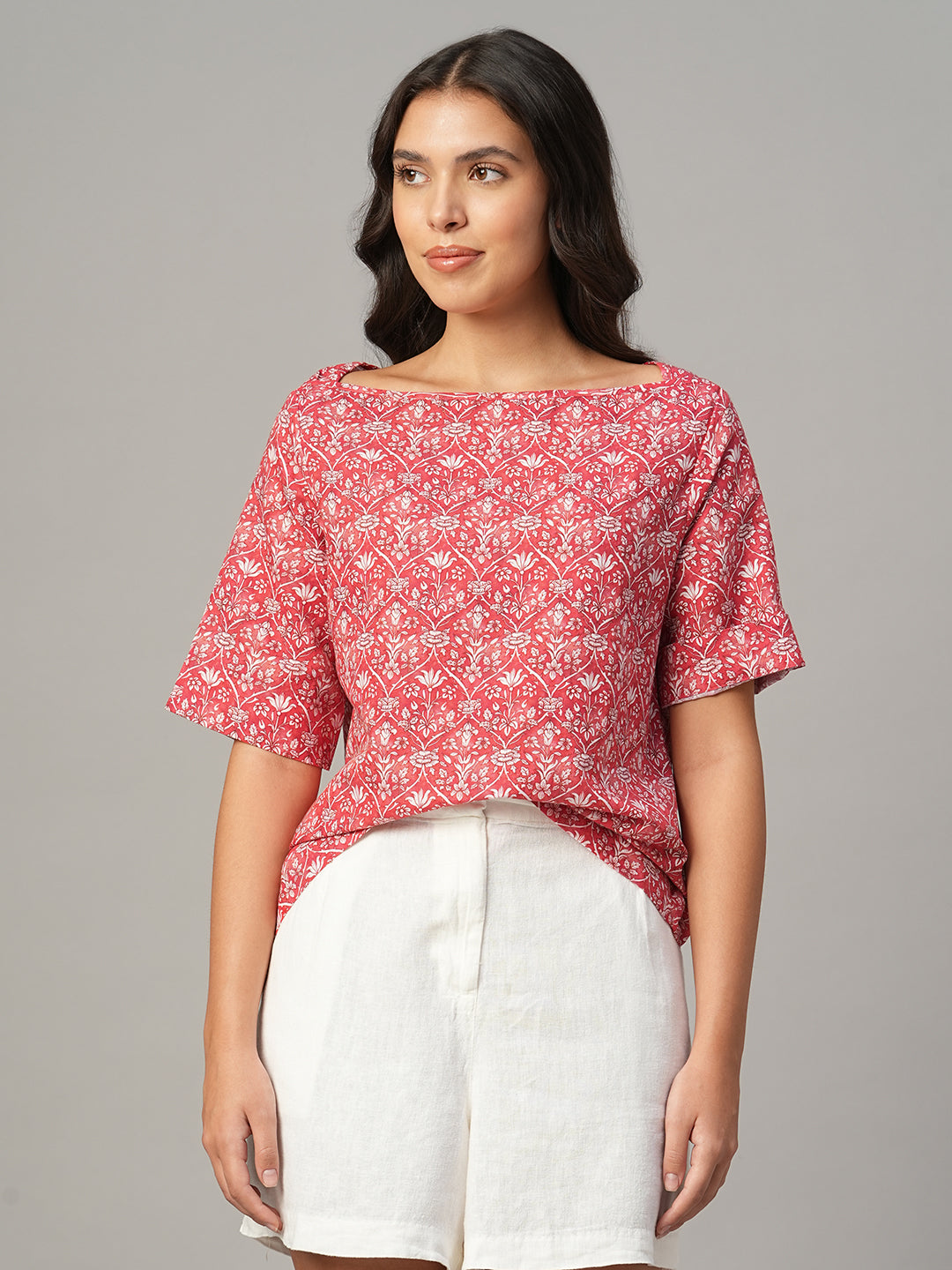 Women's Pink Linen Cotton Regular Fit Blouse