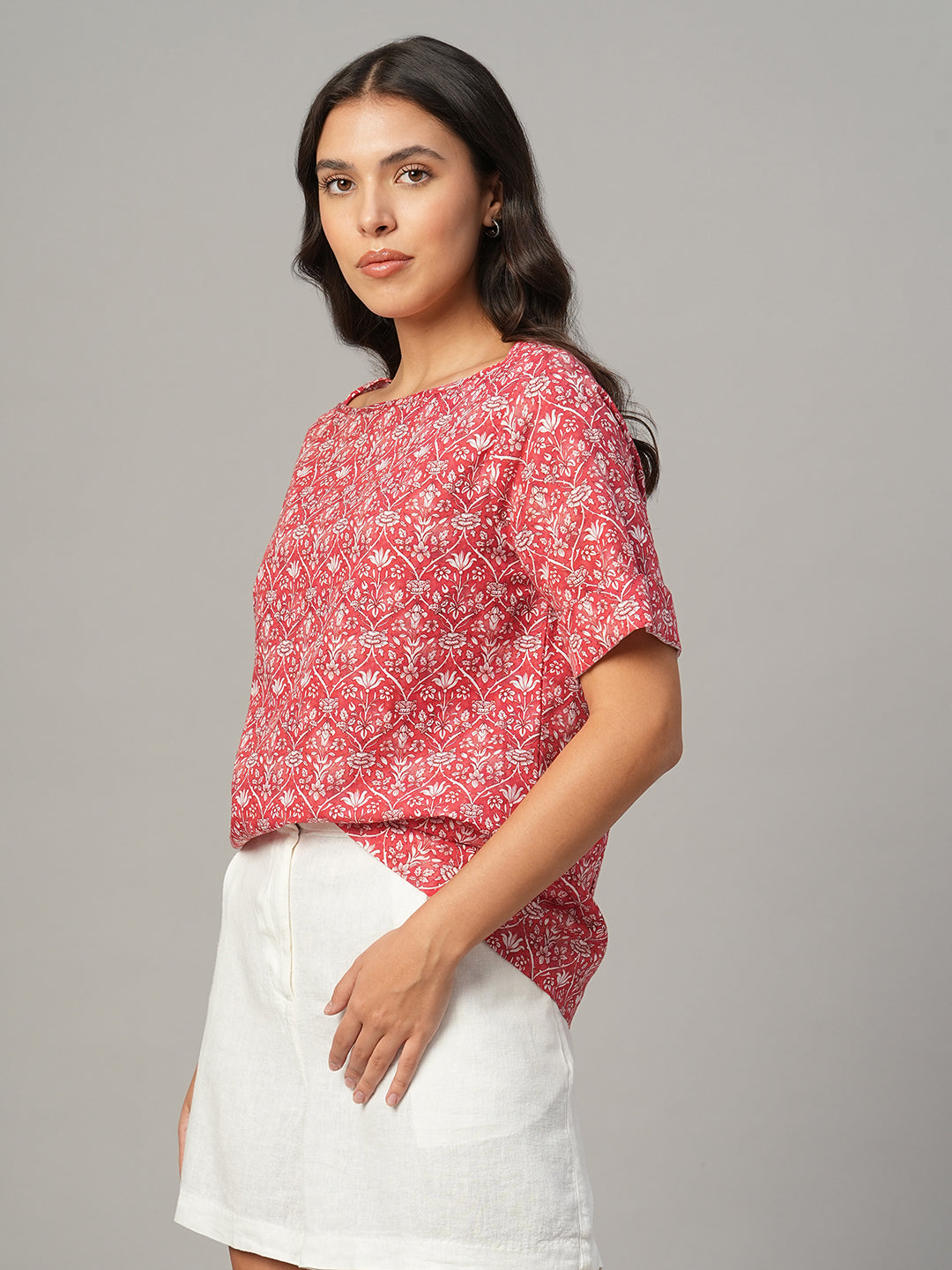 Women's Pink Linen Cotton Regular Fit Blouse