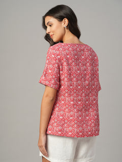 Women's Pink Linen Cotton Regular Fit Blouse