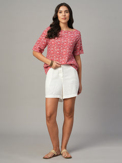 Women's Pink Linen Cotton Regular Fit Blouse
