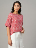 Women's Pink Linen Cotton Regular Fit Blouse