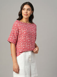 Women's Pink Linen Cotton Regular Fit Blouse