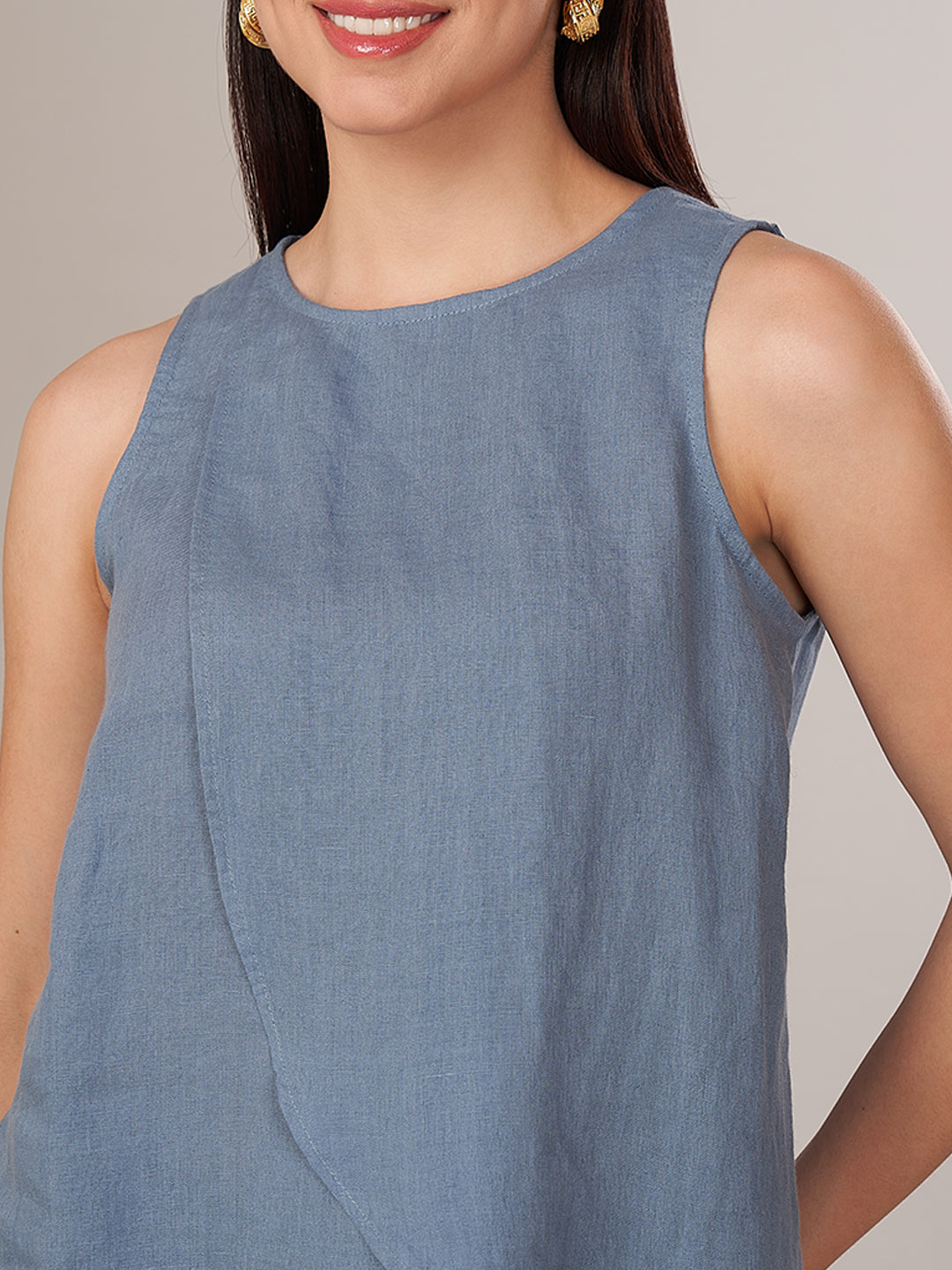 Women's 100% Linen Regular Fit Blouse Blue