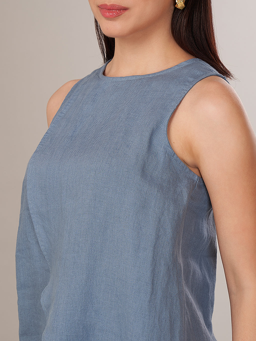 Women's 100% Linen Regular Fit Blouse Blue