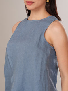Women's 100% Linen Regular Fit Blouse Blue